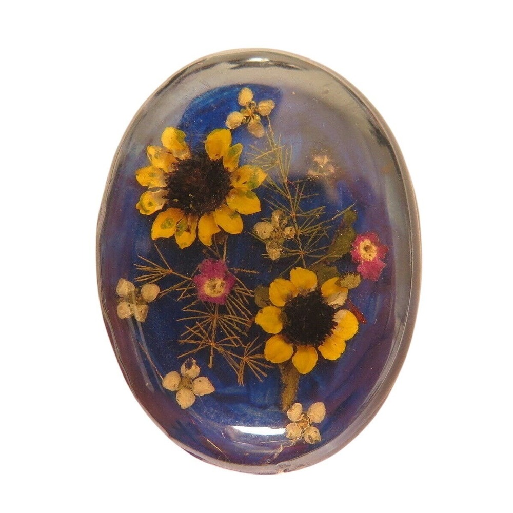 Vintage Blue‎ Yellow Flowers Sterling Silver Jude Tm 925 Pendant & Pin